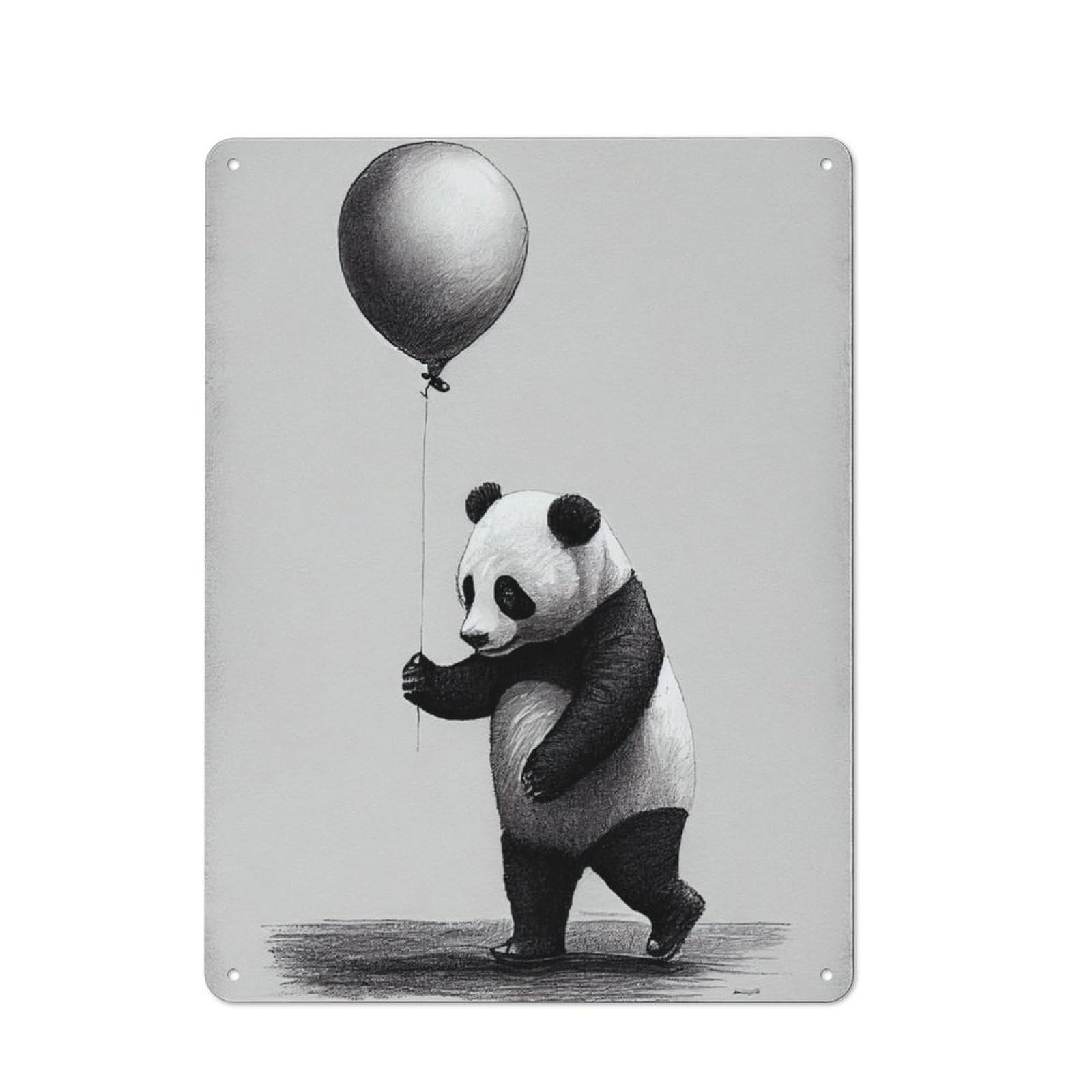 Junmoney Panda Balloon Vintage-Inspired Tin Sign 40X30cm For Café Or Restaurant, For Cooler-Month Interiors With Vintage Character