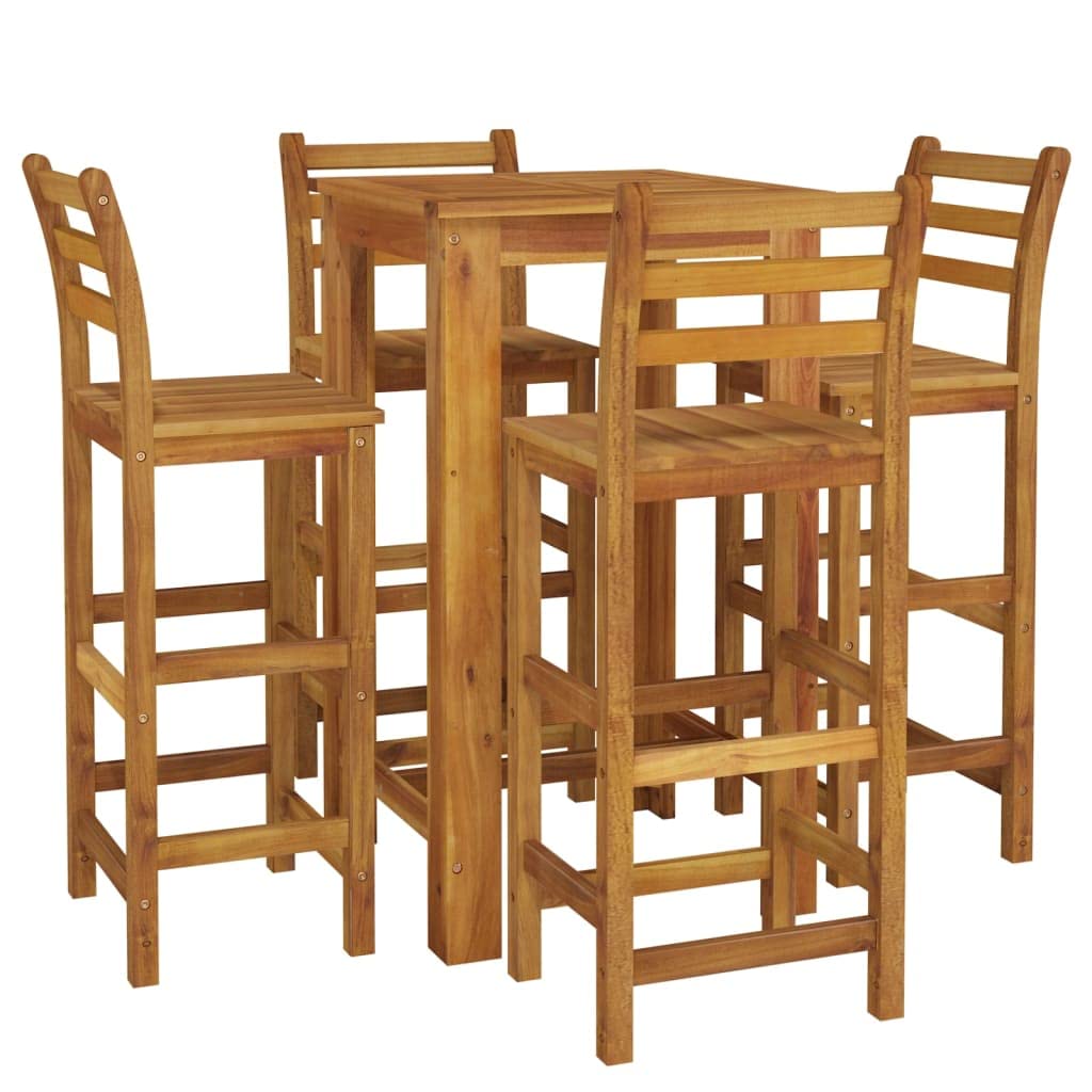 Willood Mesa y Taburetes Altos de Jardín 5 pzas, Juego de Muebles de Bar, Mesa Sillas Altas, Mesita Asientos Exterior, Madera Maciza Acacia