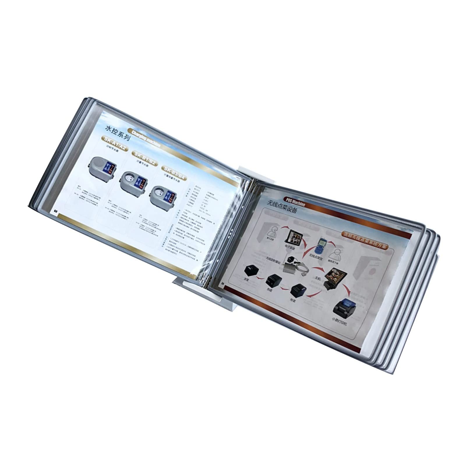 SnamicE Desktop Reference Organizer - Catalog Display Rack, 10-Page Double-Sided Panel, Wall Mount Reference Display System, Flip and Find Reference Display Document Holder,Gray