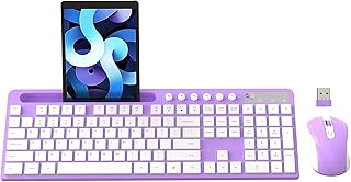 Wireless Keyboard and Mouse Combo, 2.4G Wireless Computer Keyboard with Phone/Pad Tablet Holder, Silent Mouse with 6 Button, Compatible with MacBook, Windows (Purple)