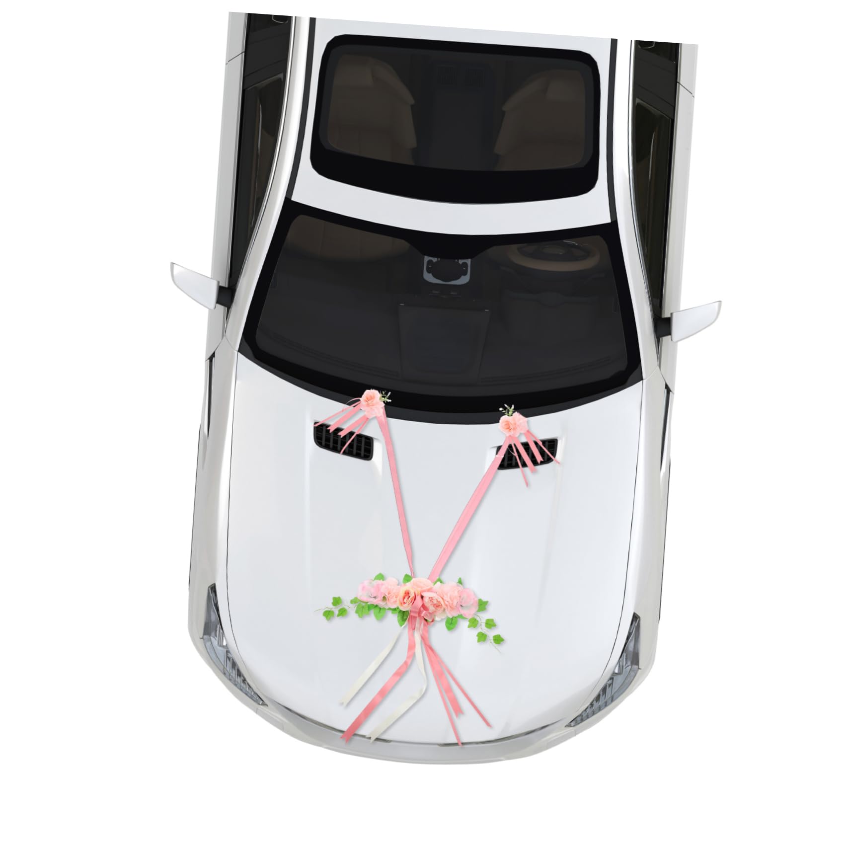 Amosfun Hochzeitsauto Elegante Dekorationsset für Hochzeit mit Deko Seidenblumen Künstliches Schleife für Motorhaube und Brautparty