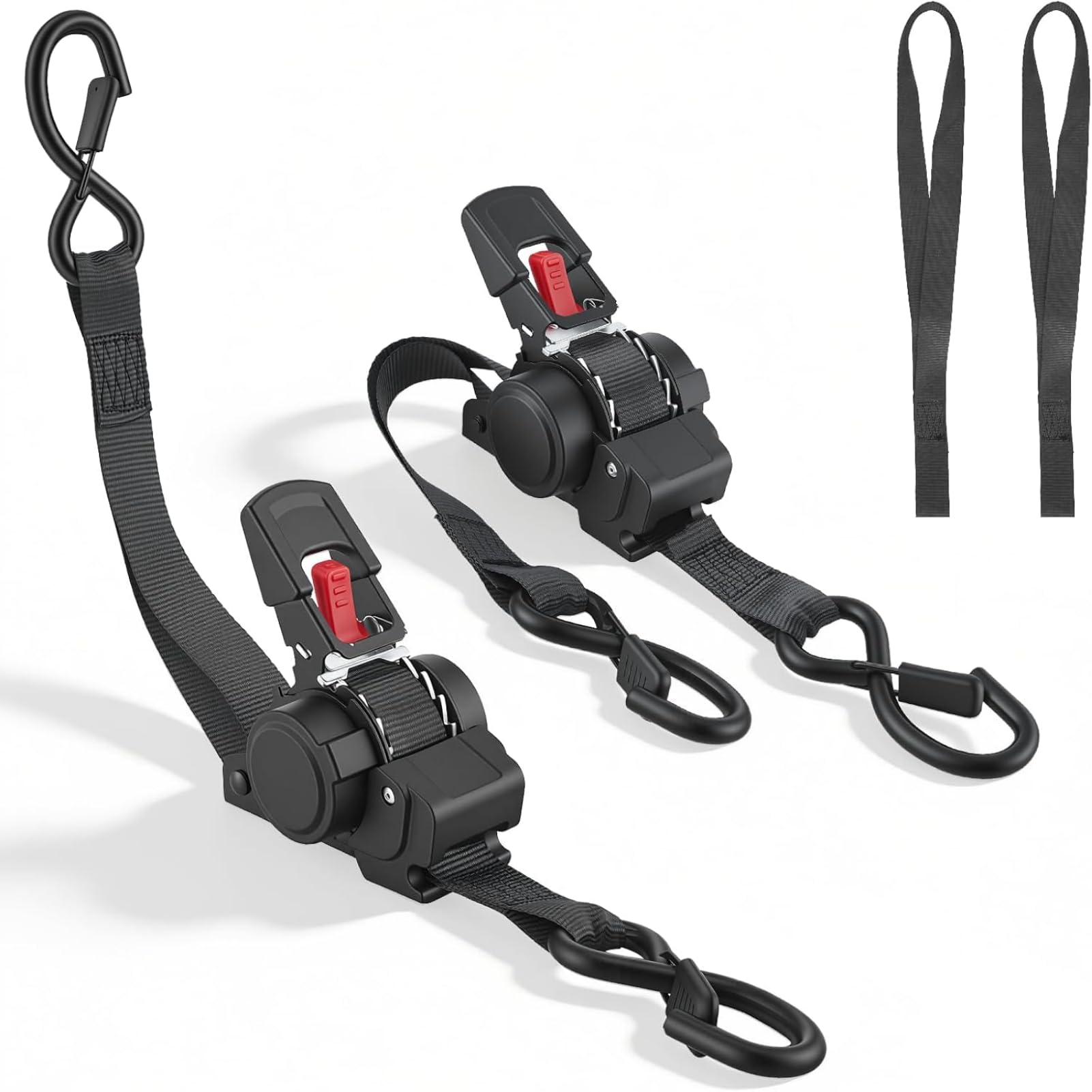 Sangle a Cliquet Automatique, Sangles d’Arrimage Automatiques Robustes avec Crochet en S et Linguet LC, Résistance à la Rupture maximale de 680kg pour Camion, Remorque, Moto, Kayak, Déménagement