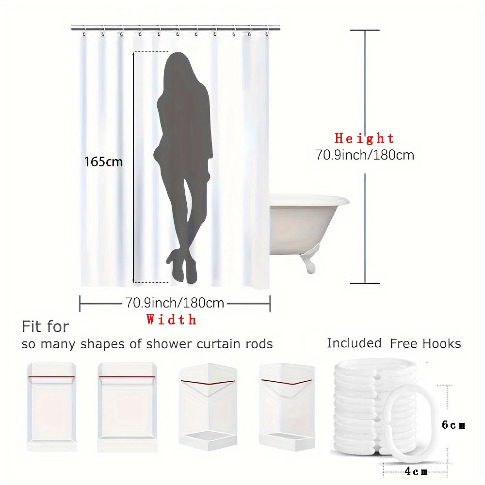 Tenda da doccia impermeabile 107 x 205 cm per bagno di hotel, in poliestere, antiruggine, con ganci in metallo, design elegante per la casa e la decorazione dell'hotel