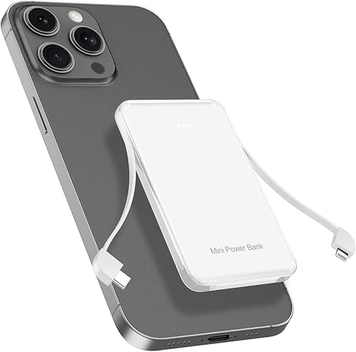 Mini banco de energía del tamaño de una tarjeta, 6000 mAh ultra delgado cables integrados cargador portátil banco de batería, cargador portátil