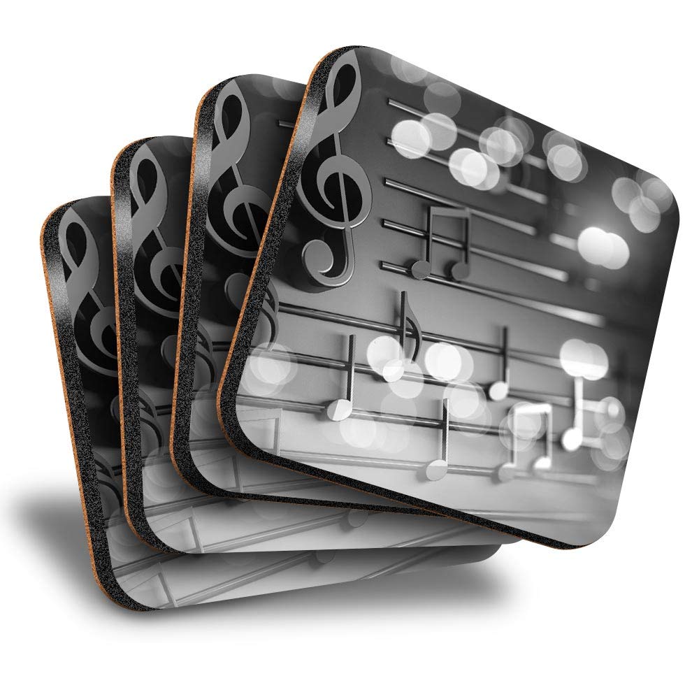 Destination Vinyl Ltd Great Coasters (Set of 4) Square - BW - Musical Notes Musician Teacher Music Drink Glossy Coasters/Tabletop Protection for Any Table Type #37404