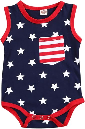 4th Of July Romper Newborn Baby Girls Boys American Flag Bodysuit Summer Outfits 0-18M