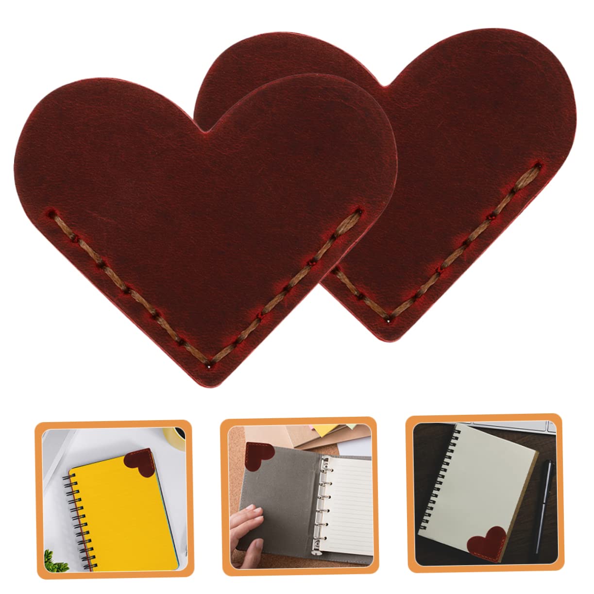 Ciieeo Lot De 5 Marque-pages En Cuir Artisanal En Forme De Cœur Accessoires Pour Livres D'angle De Page 2 Pièces X 5