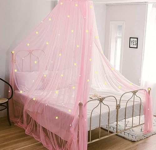 Vevins Bed Canopy For Girls, Glowing Stars Princess Bed Tent, Bed Curtain Room Decor Luminous Mosquito Net For Baby, Kids(Pink) #TOP3