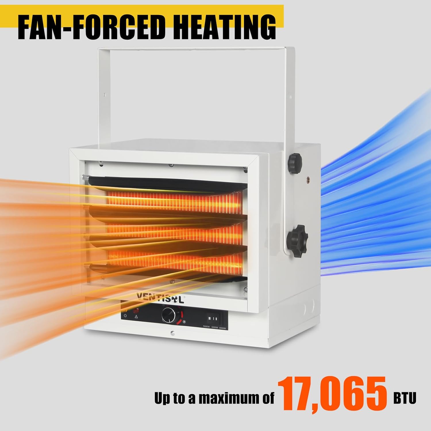 VENTISOL Electric Garage Heater illustrating fan-forced heating