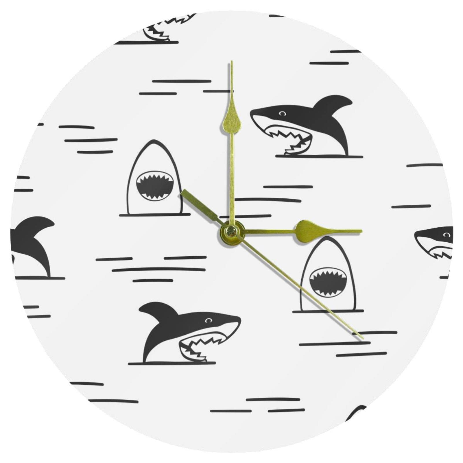 Horloge murale requin sans tic-tac cadran acrylique noir pour retrouver le calme chez soi