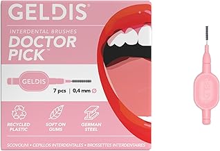 GELDIS Scovolini Dentali Doctor Pick - Scovolino Interdentale per Pulizia Denti, Scovolino Denti per Igiene Dentale, Rimuovi Tartaro Denti, 7 pezzi - Con Cappuccio (Rosa, 0,4mm)