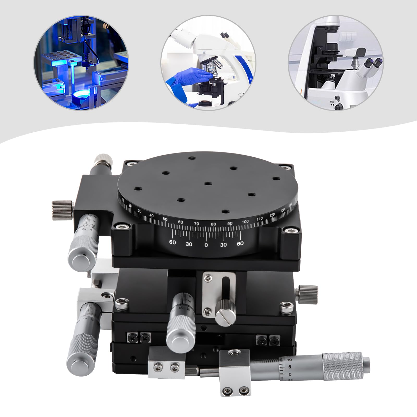 Manual Linear Stage, XYZR Stage Platform LT90-LM 4 Axis Trimming Platform Workbench Adjustable Bearing Table 90 x 90mm Micrometer Linear Stage Trimming Platform Linear Positioning Stage