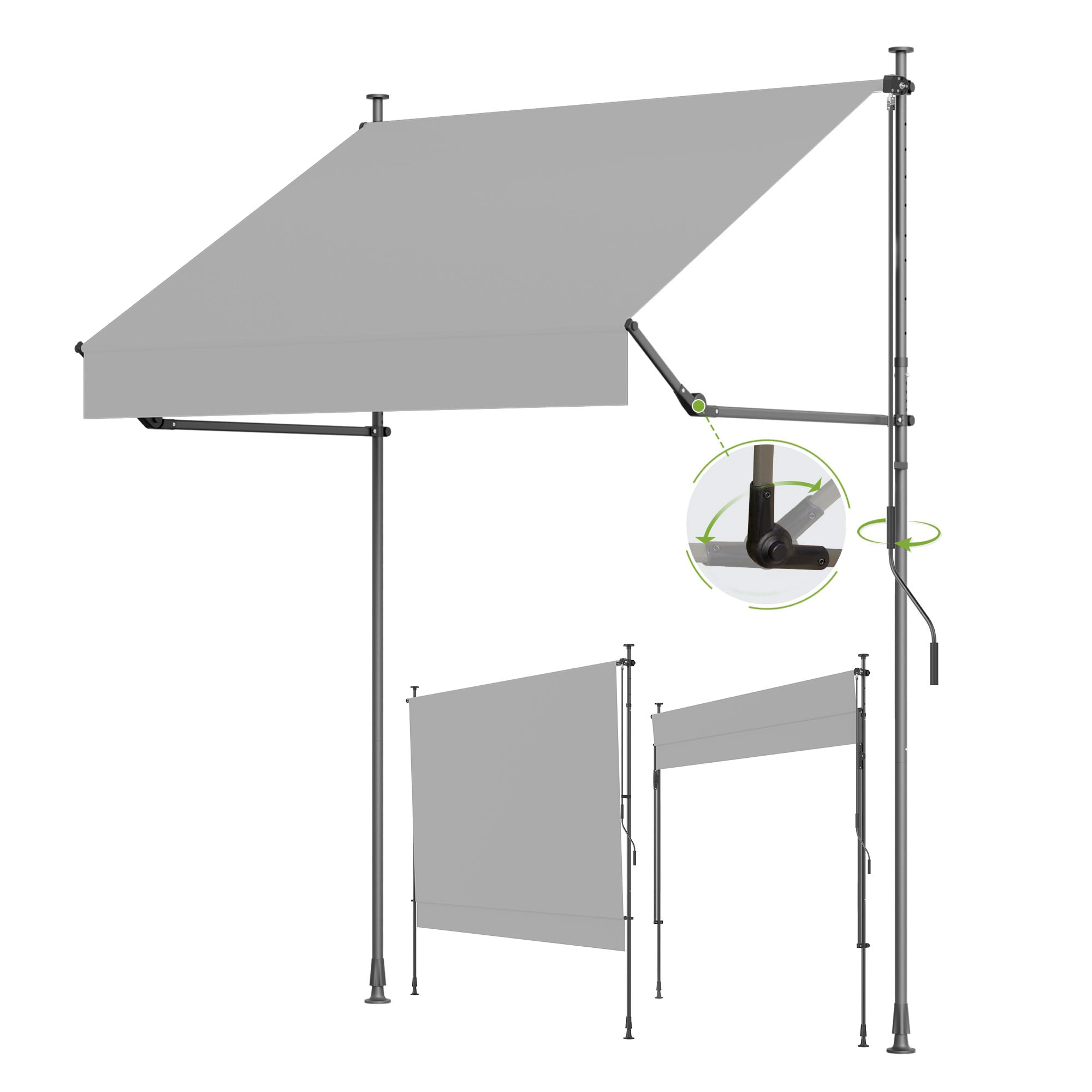 BelleMax Store Balcon sans percage,Store Banne Pliant 2-in-1,Protection UV et imperméable, réglable en Hauteur, Gris 300 cm x (125 + 25 cm)