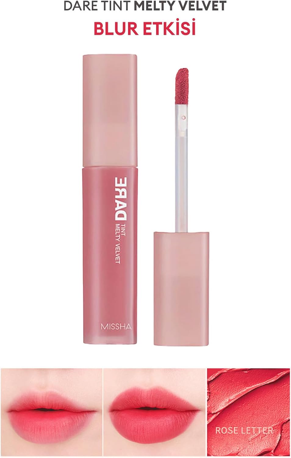 MISSHA Uzun Süre Kalıcı, Bulaşma Yapmayan, Kadifemsi Bitiş Sunan Tint Dare Tint Melty Velvet (Rose Letter)