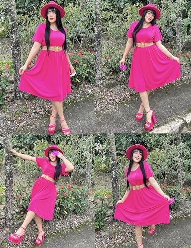 Image of IN'VOLAND Women Plus Size Short Sleeve Dresses Casual Summer T-Shirt Dress Knee Length Loose Dresses with Pockets Rose Red
