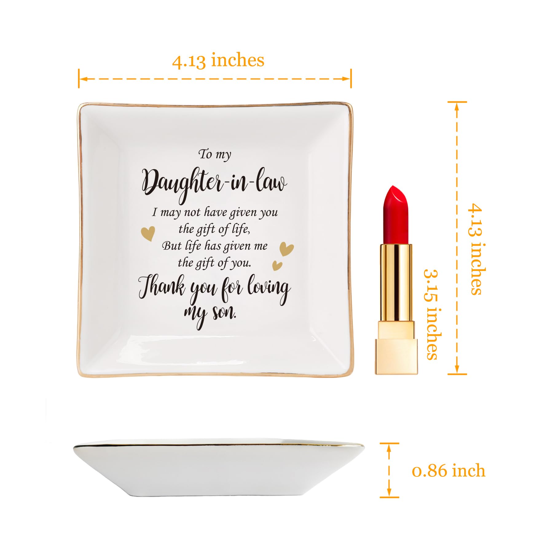 HOME SMILE Mothers Day Gifts for Daughter in Law Ceramic Ring Jewelry Dish Tray Plate for Birthday Christmas Valentines Wedding-Thank You for Loving My Son