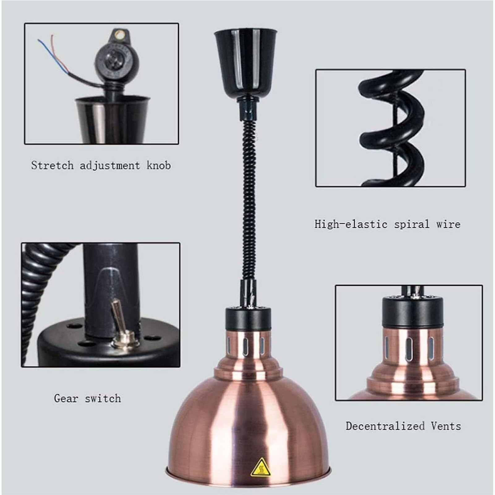 Lampada scaldavivande commerciale, lampada riscaldante da 250 W for alimenti, lampada riscaldante a buffet sospesa retrattile, attrezzatura da cucina for hotel commerciali, forniture for ristoranti(B,