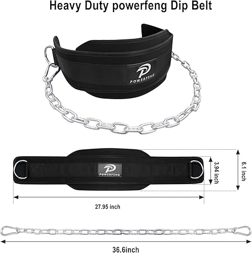 Miniatura 4 de Cinturón de inmersión para levantamiento de pesas Cinturón de inmersión con cadena de acero resistente para inmersiones con peso, dominadas,