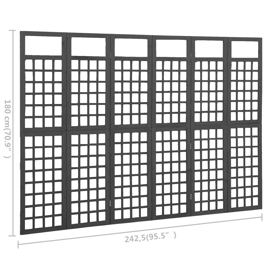 vidaXL Cloison de séparation à 6 Panneaux Bois de pin Noir 242,5x180cm