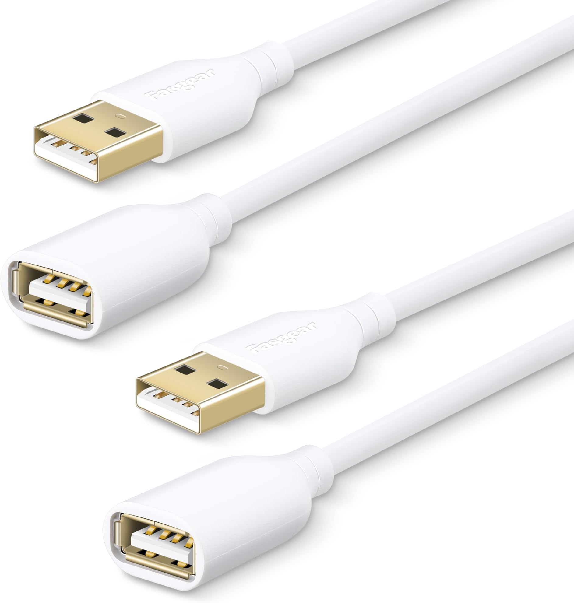 Fasgear 6ft/1.83m 2Pack USB 2.0 Extension Cable,A Male to A Female Charging and Syncing USB Extender Cord for CCTV Security Camera/Webcam/Flash Drive/Hard Drive/Mouse/Printer/USB LED Light(White)
