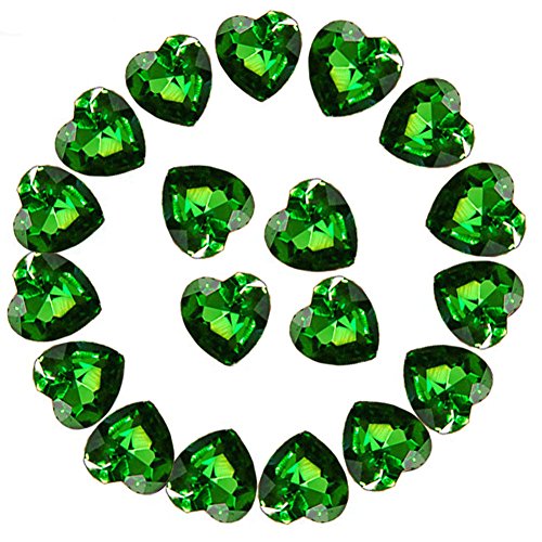 Crystal Rhinestones 50pcs AB Crystals Pointback Heart Glass Rhinestone for DIY Crafts Jewelry Making,12mm,Dark Green
