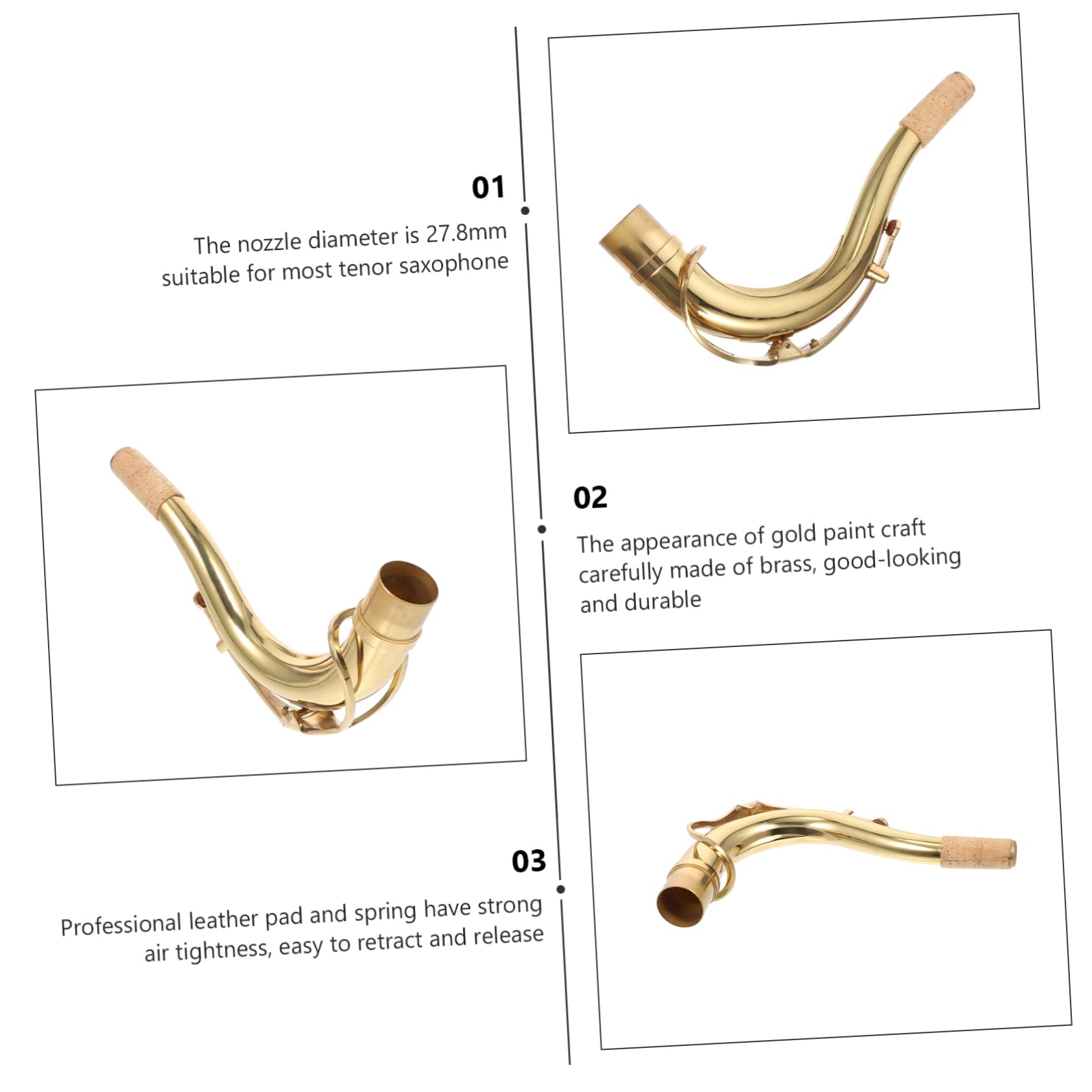 Collo Curvo per Sassofono 1 Pezzo in Ottone Oro, Ricambio | Tubo di Cambio Suono, Accessorio per Strumenti Musicali, Regolazione Pratica per Professionisti e Amatori