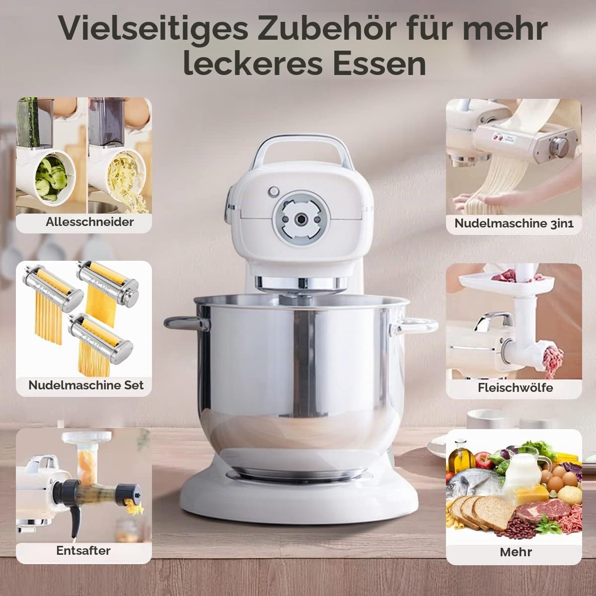ZACME Profi Küchenmaschine Knetmaschine Aluminiumgussgehäuse(1500W),7L Edelstahlschüssel Teigmaschine mit LED-Touchscreen,Geräuscharme Rührmaschine,3 Rühraufsätze und Spritzschutz,11 Geschwindigkeit
