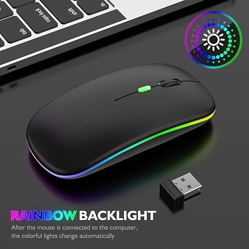Miniatura 4 de Ratón Bluetooth recargable para iPadTabletMacLaptopAppleMacBook ProMacBook AirPC, luces LED silenciosas y delgadas, Bluetooth 5.23.0 y receptor USB