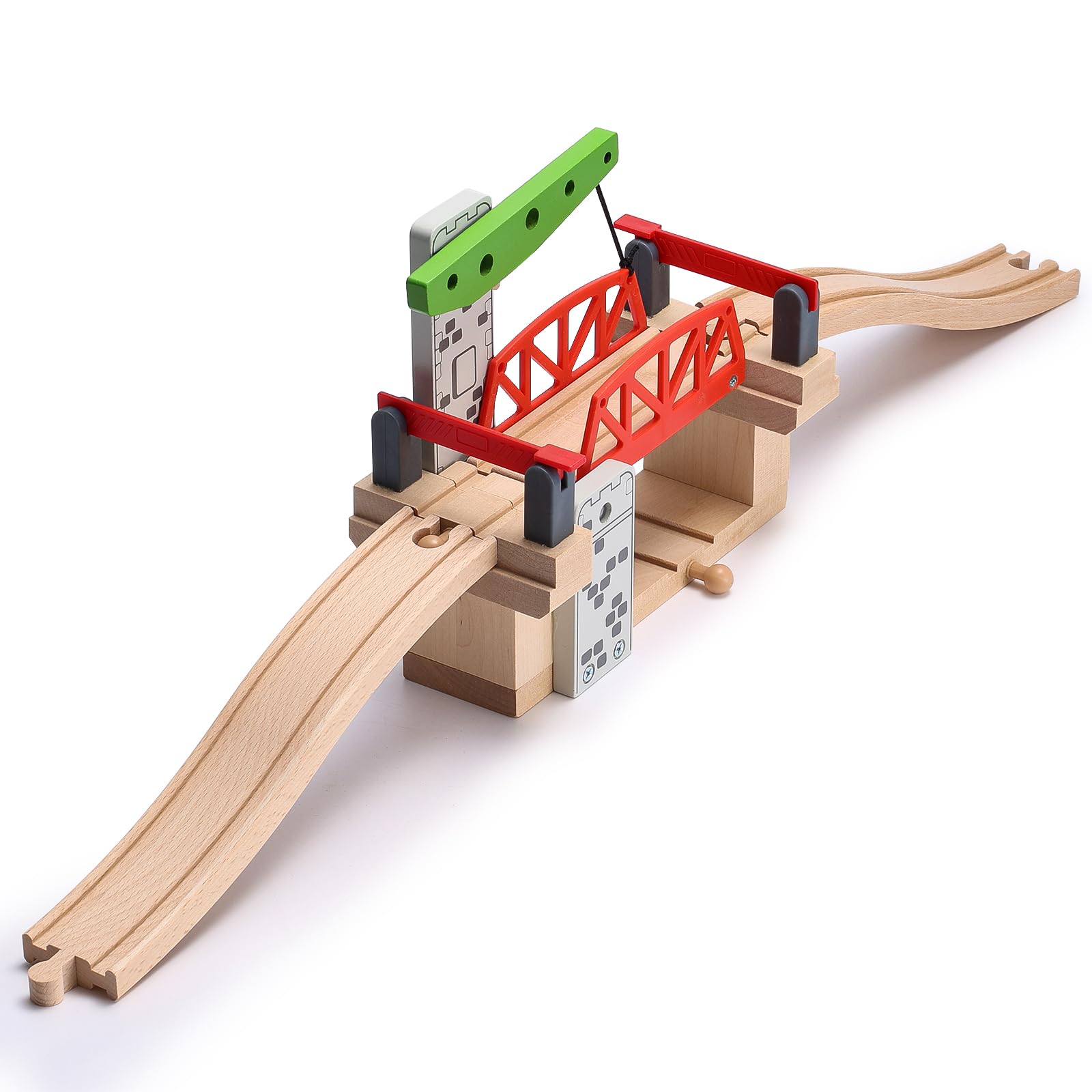 SainSmart Jr. Wooden Train Set Accessories, Moveable Lifting Bridge Set with Track for Kids Compatible with Thomas, Brio, Chuggington, Melissa and Doug