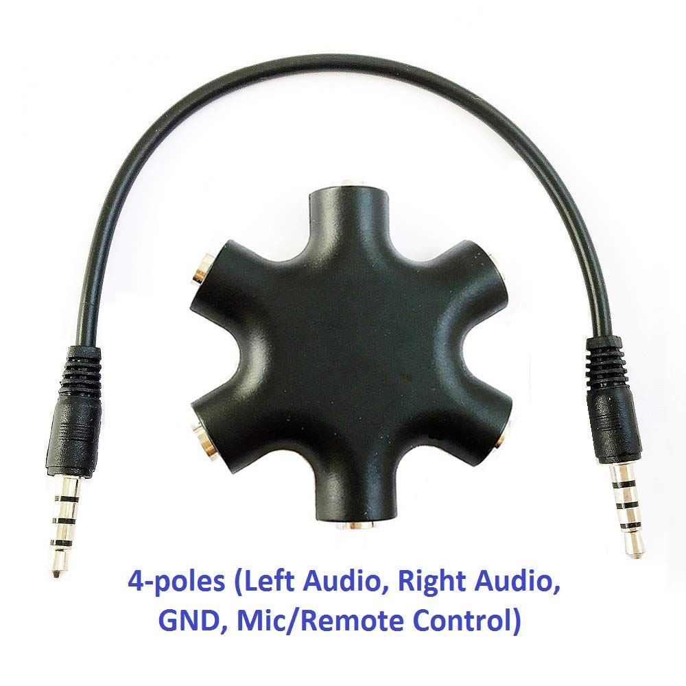 KOKKIA 5 Way 6 Port 4-Pole TRRS (Left Audio, Right Audio, GND, MIC/Remote Control) Audio-Splitter (3.5mm), for Speakers and Headphones