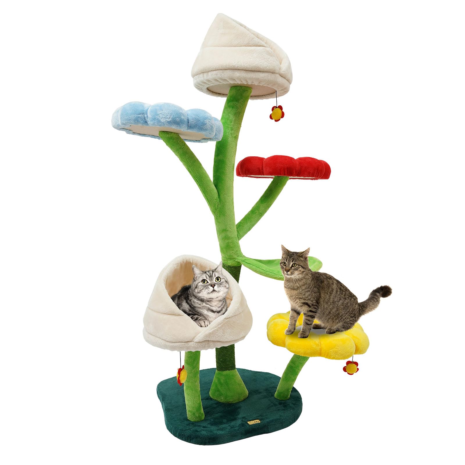 Flower cat Tree, 6-Tier Large Cat Tower with Flower-Shape Plush Balls & Scratching Posts Capacity 10 Kg / 22 Lbs for Large/Small Cats Climbing (Multicolor)