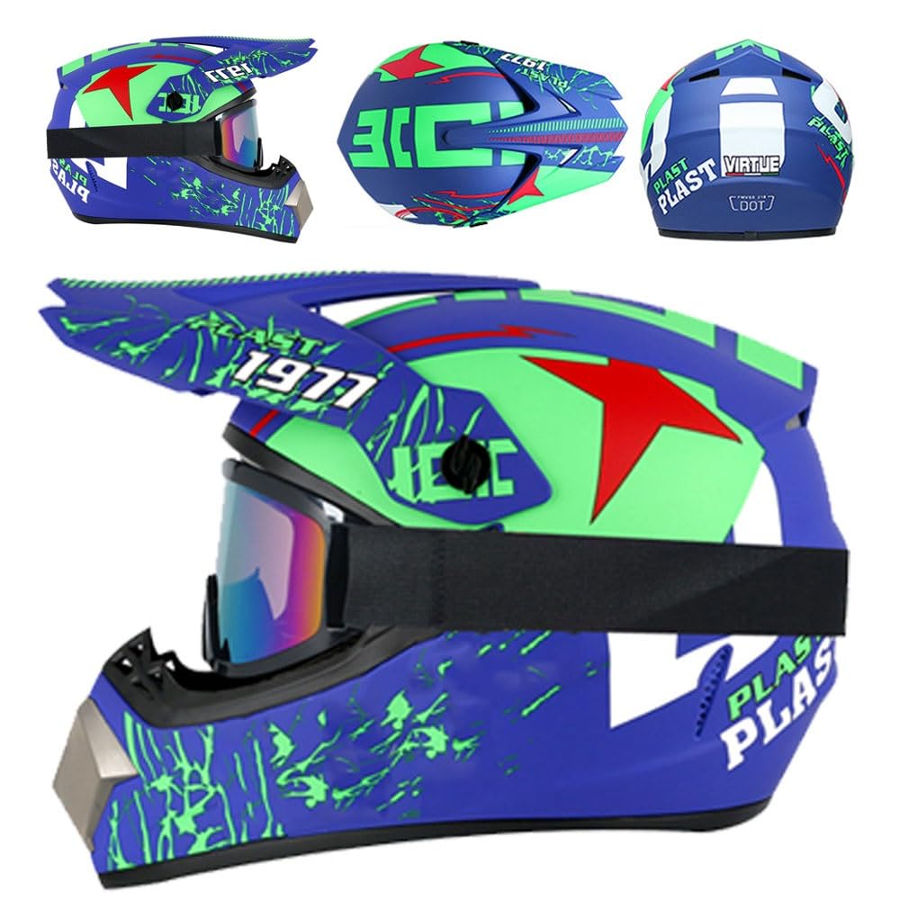 Casco ATV Per Bambini con Dirt Bike Elettrica Per Bambini 8-14 Anni, Casco da Moto Multisport Leggero Per Ragazzi E Ragazze, BMX con Occhiali, Guanti E Maschera