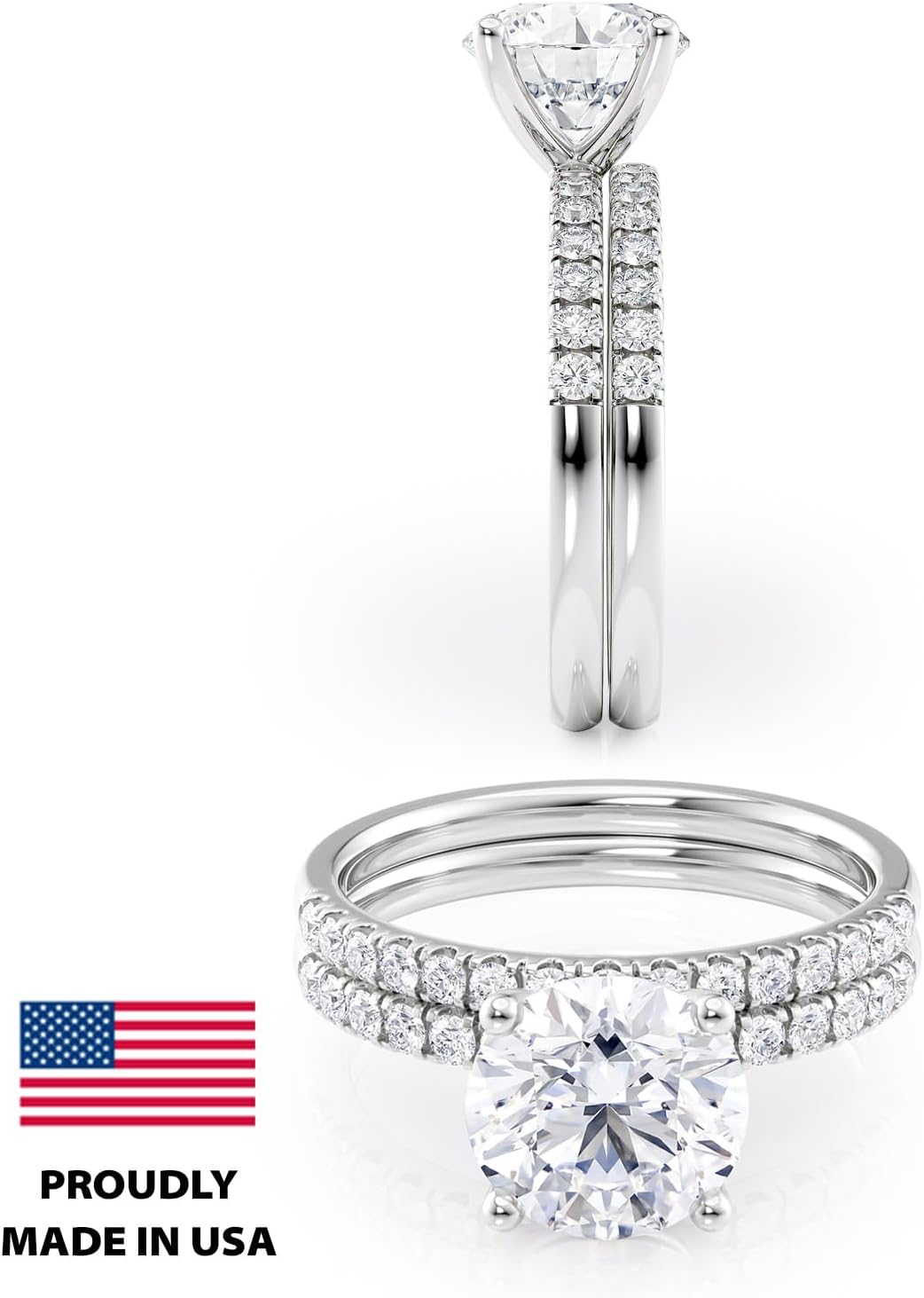 2 Carat Moissanite Engagement Ring with 1/3 Carat Round Natural Diamond in 14K Gold (G-H/VS, G-H/SI, cttw, DEW) for Women Size 4 to 11