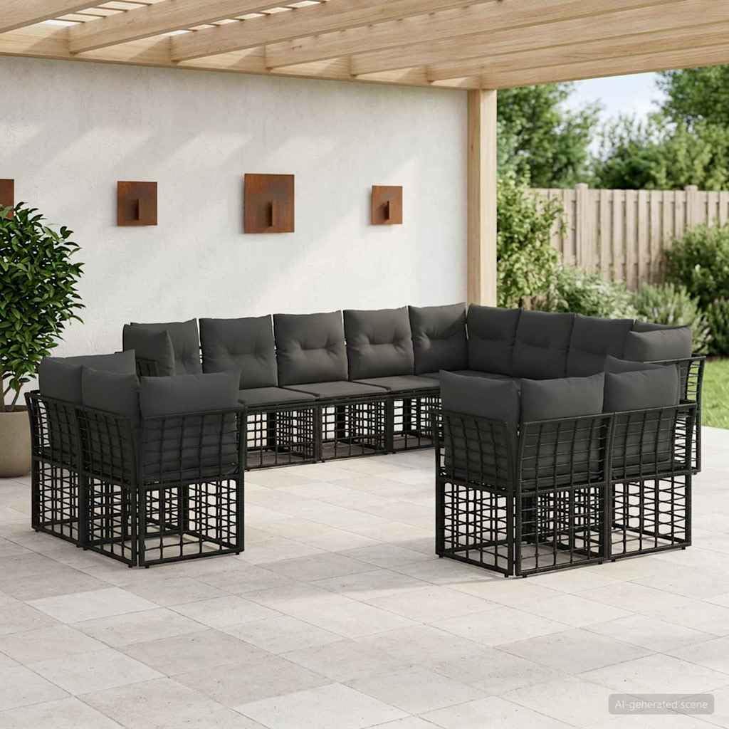 Ensemble de canapés d extérieur Noir Gris foncé en Polyester, Salon modulable avec Coussins pour Jardin terrasse Patio, 12 Places pour détente