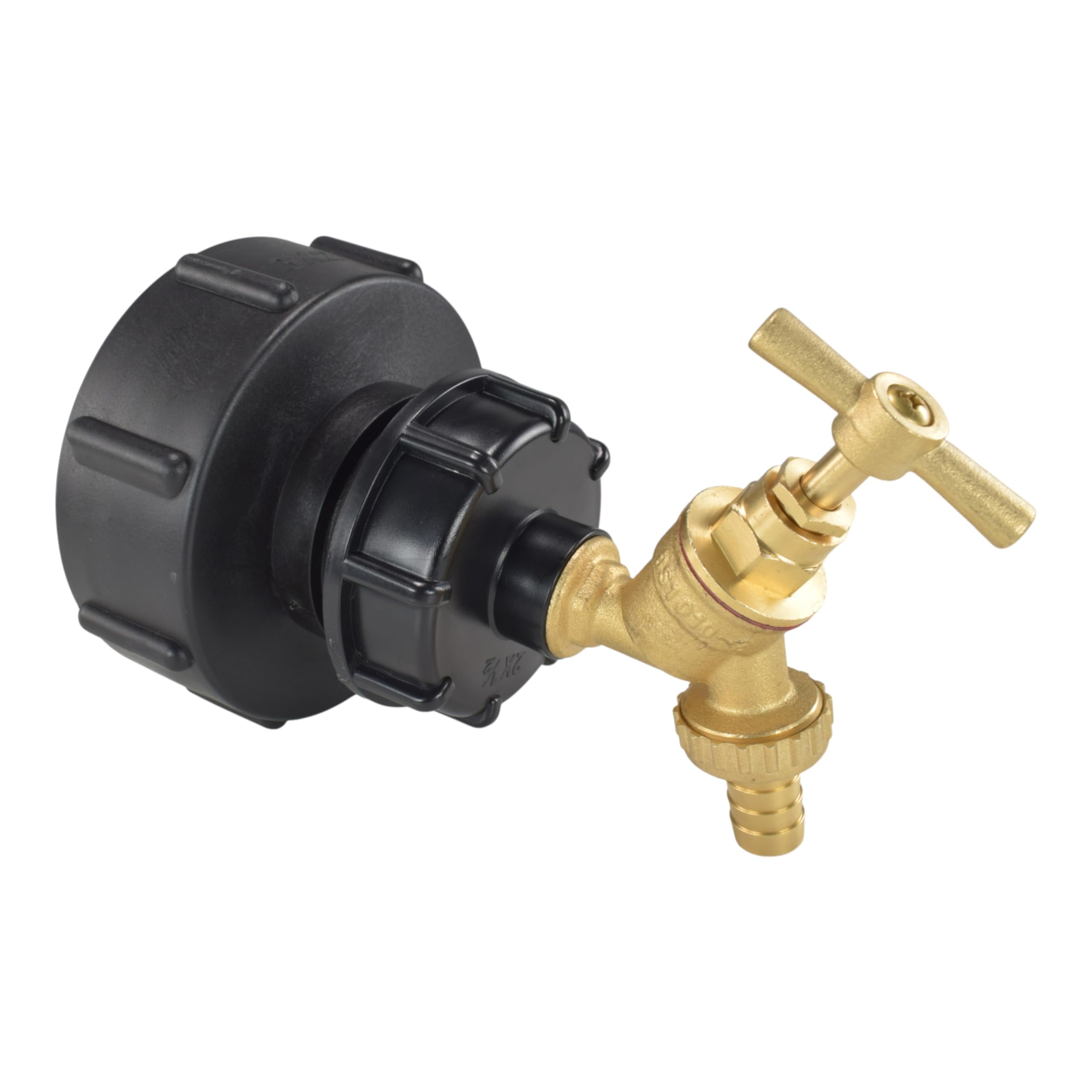 IBC Storage Tank Fitting with an Outlet Tap, 4" (s100 x8) Adaptor+Range of Tap Options,Provides Connection for Garden Hoses (Brass bib tap + Hose Barb)