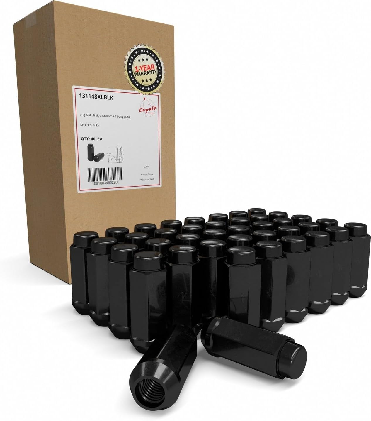 Wheel Accessories Parts 40 Pcs M14x1.5 14x1.5 Thread Bulge Acorn 2.40" Long Lug Nuts Black 22mm 7/8" Hex Fits Chevrolet Silverado GMC Sierra 1999+ 2500 3500 Ford 2005+ F250 F350 RAM 2012+ 2500 3500