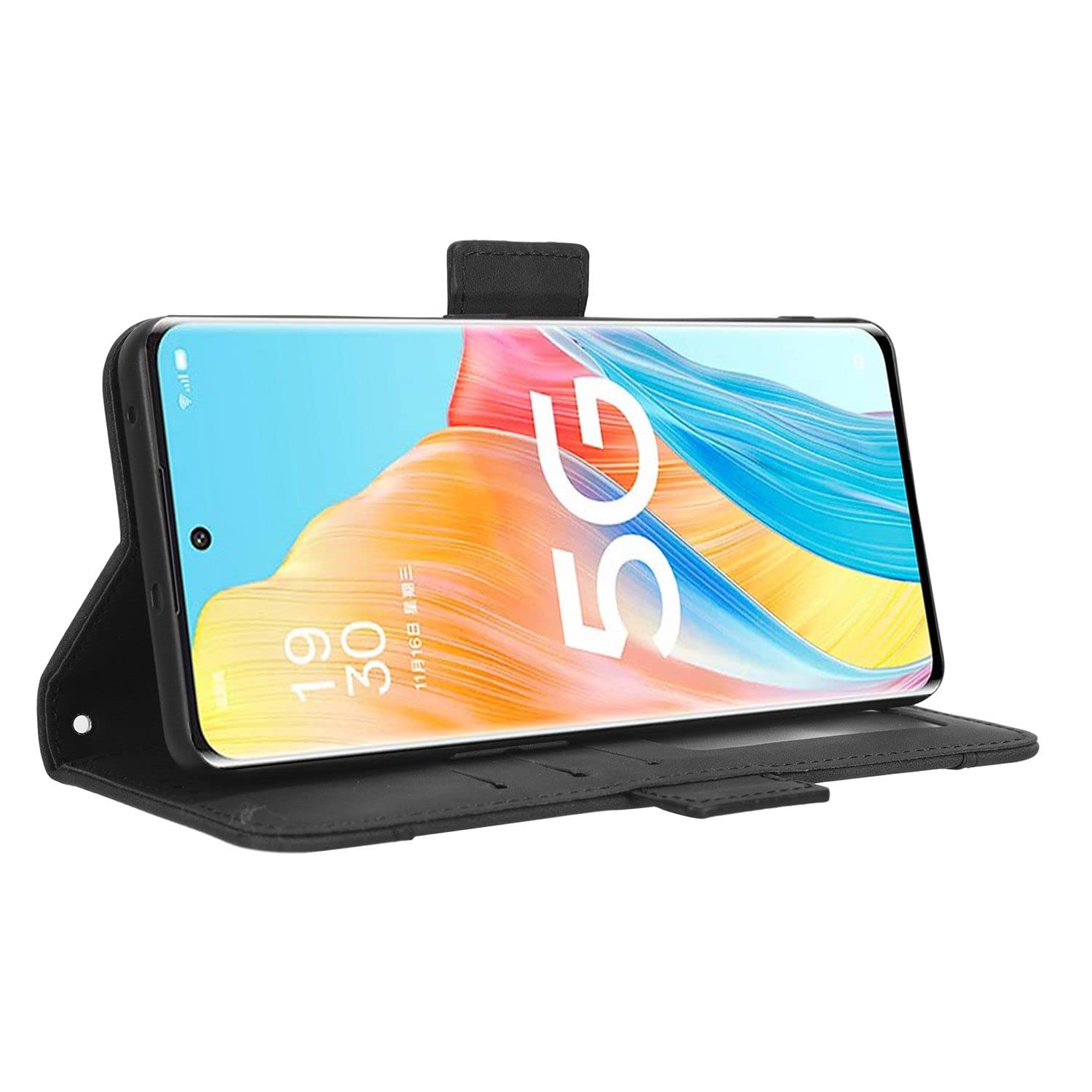 VQWQ Custodia per Oppo Reno 8T 5G, Cover a Portafoglio in Pelle PU Fiore Slot per Schede Libro Supporto Cavalletto Flip Case Tracolla Regolabile Chiusura Magnetica per Maschio Donna -[HT]-Black
