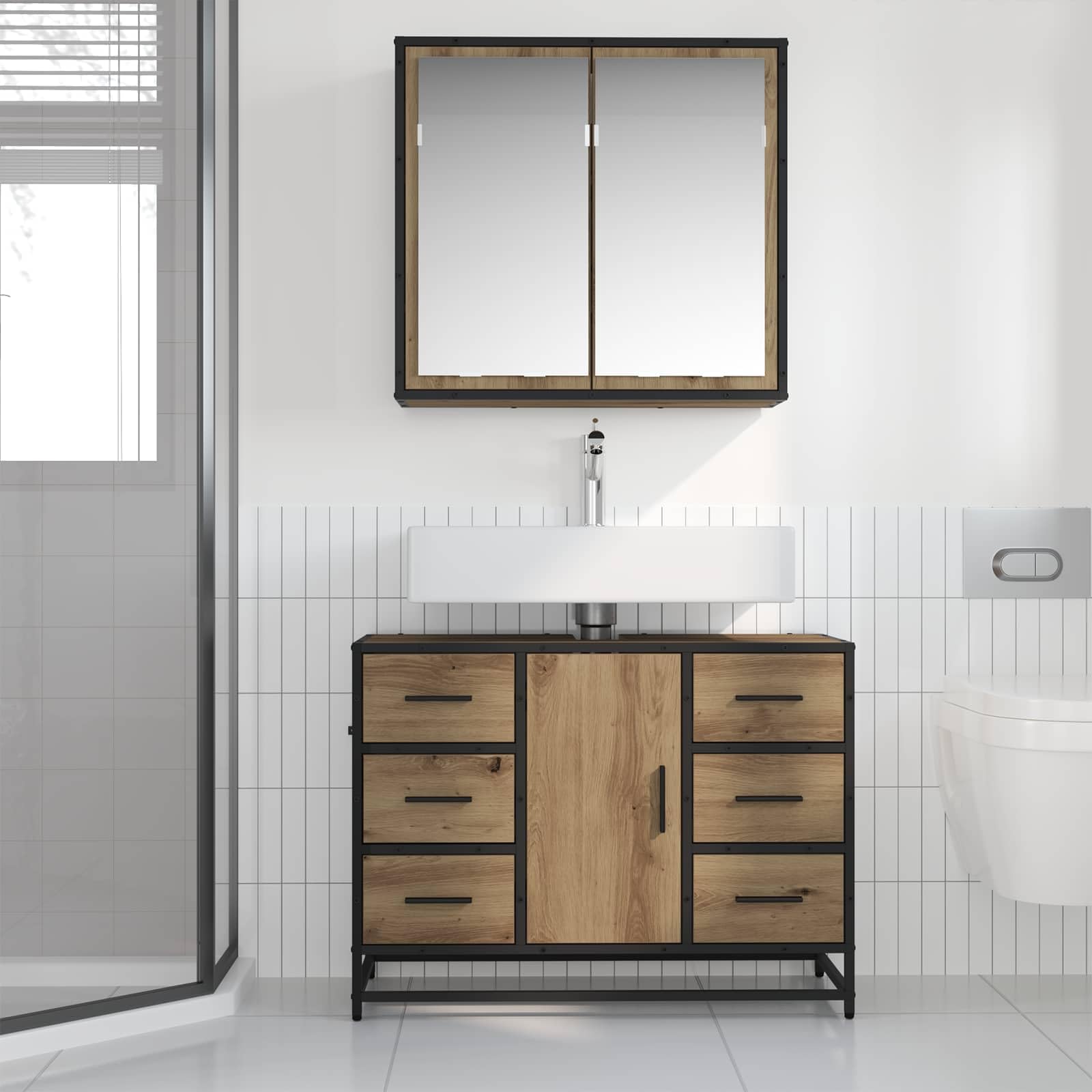 Set di Mobili per il Bagno 2 pz Rovere Artigianale