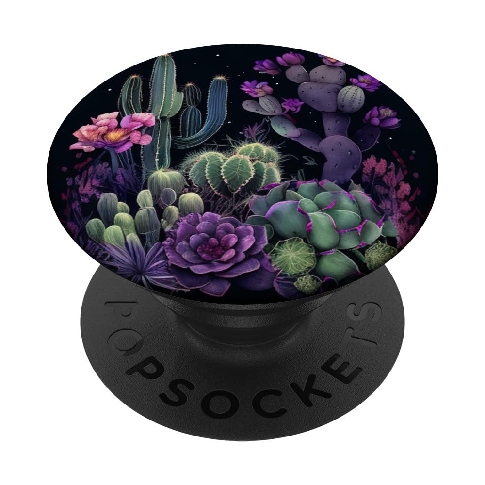 Watercolor Cactus Cacti And Purple Succulents purple cactus PopSockets Adhesive PopGrip