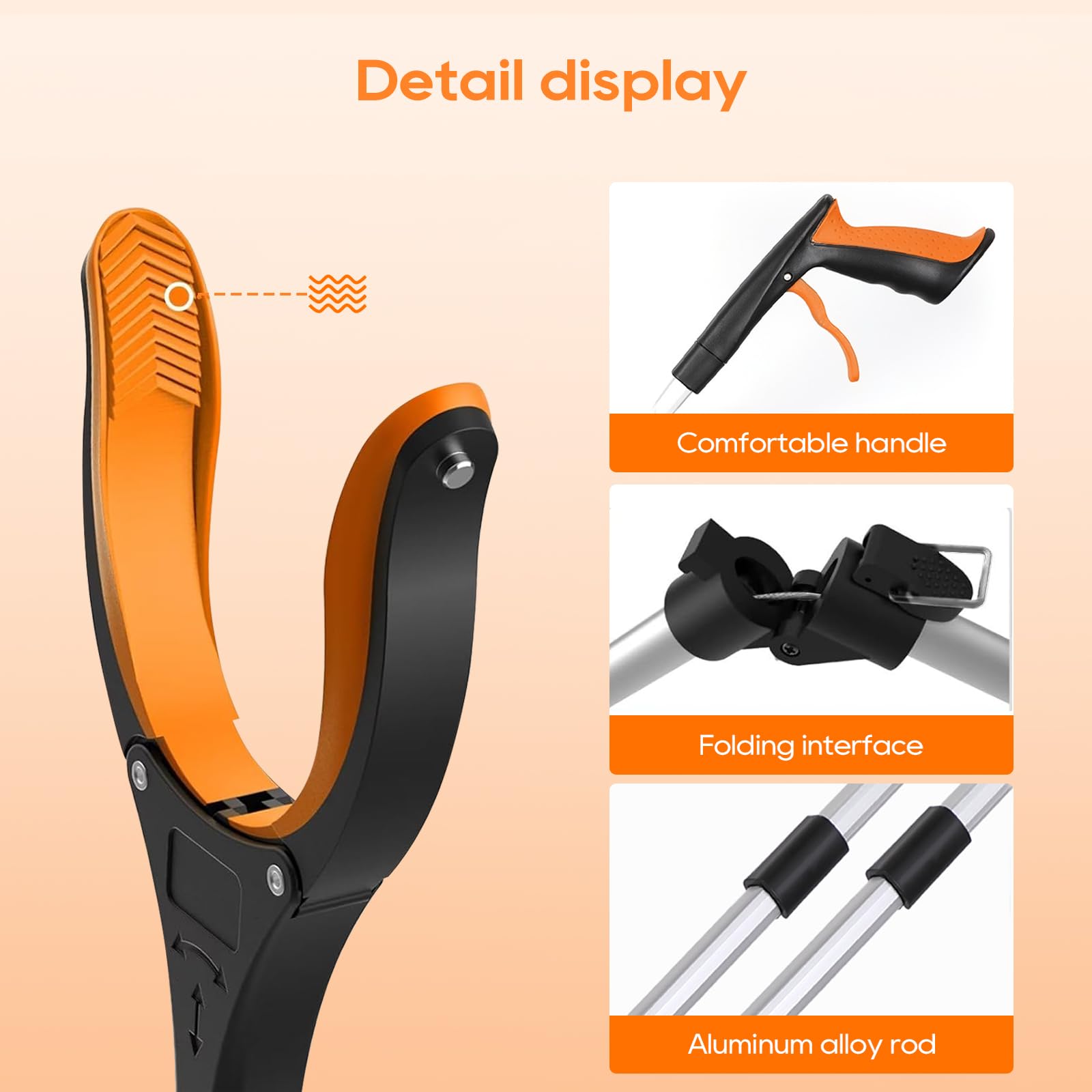 Paquete de 2 herramientas de agarre resistentes de 43 pulgadas, plegables con mandíbula giratoria de 360°, punta magnética, agarre ergonómico, garra ancha para recoger basura, jardinería y llegar a