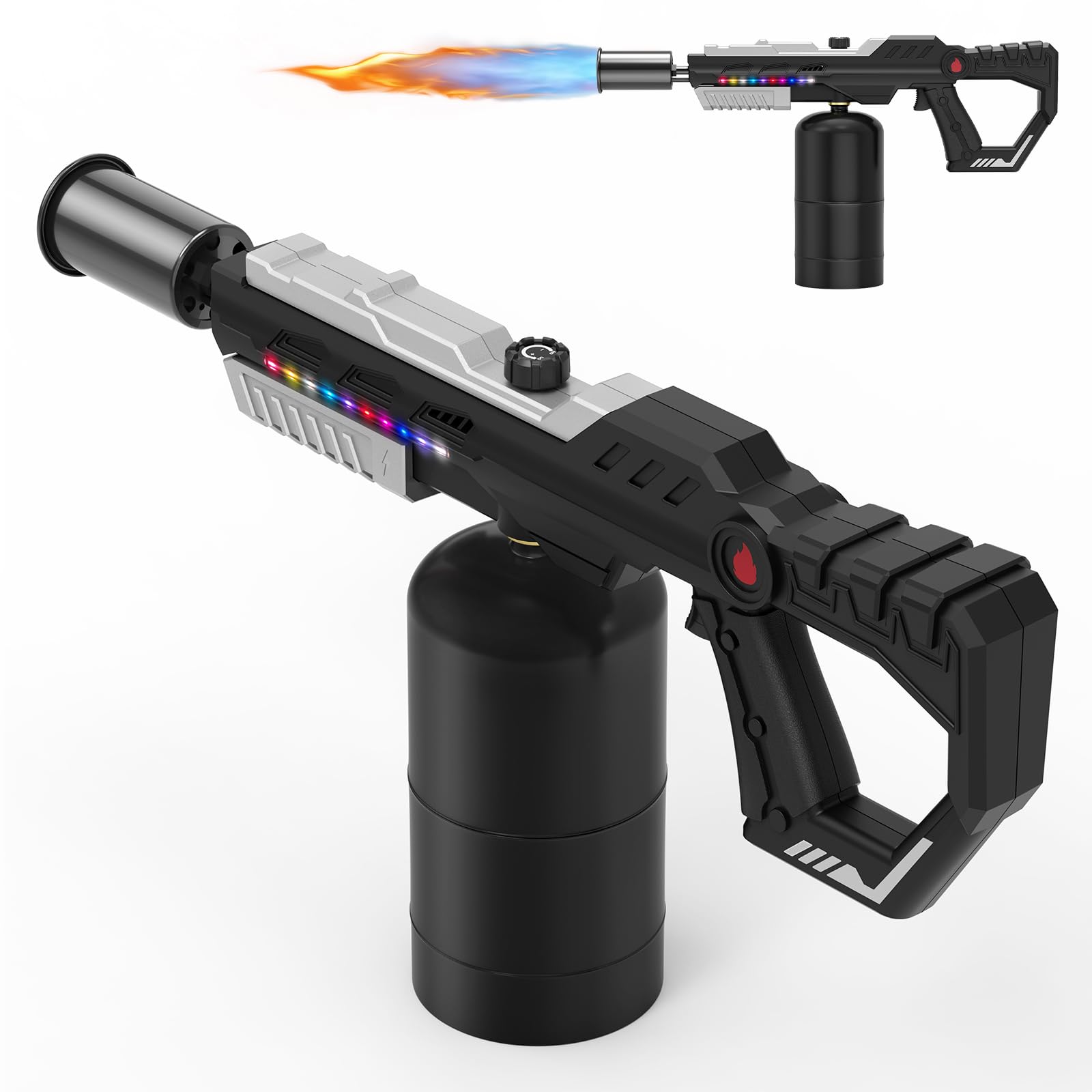 Sondiko Powerful Propane Torch Gun, Adjustable Flame Thrower with Front-Mounted LED Light, Flamethrower for Searing Steak, BBQ, Sous Vide, Camping and Charcoal Starter(Cylinder Not Included)