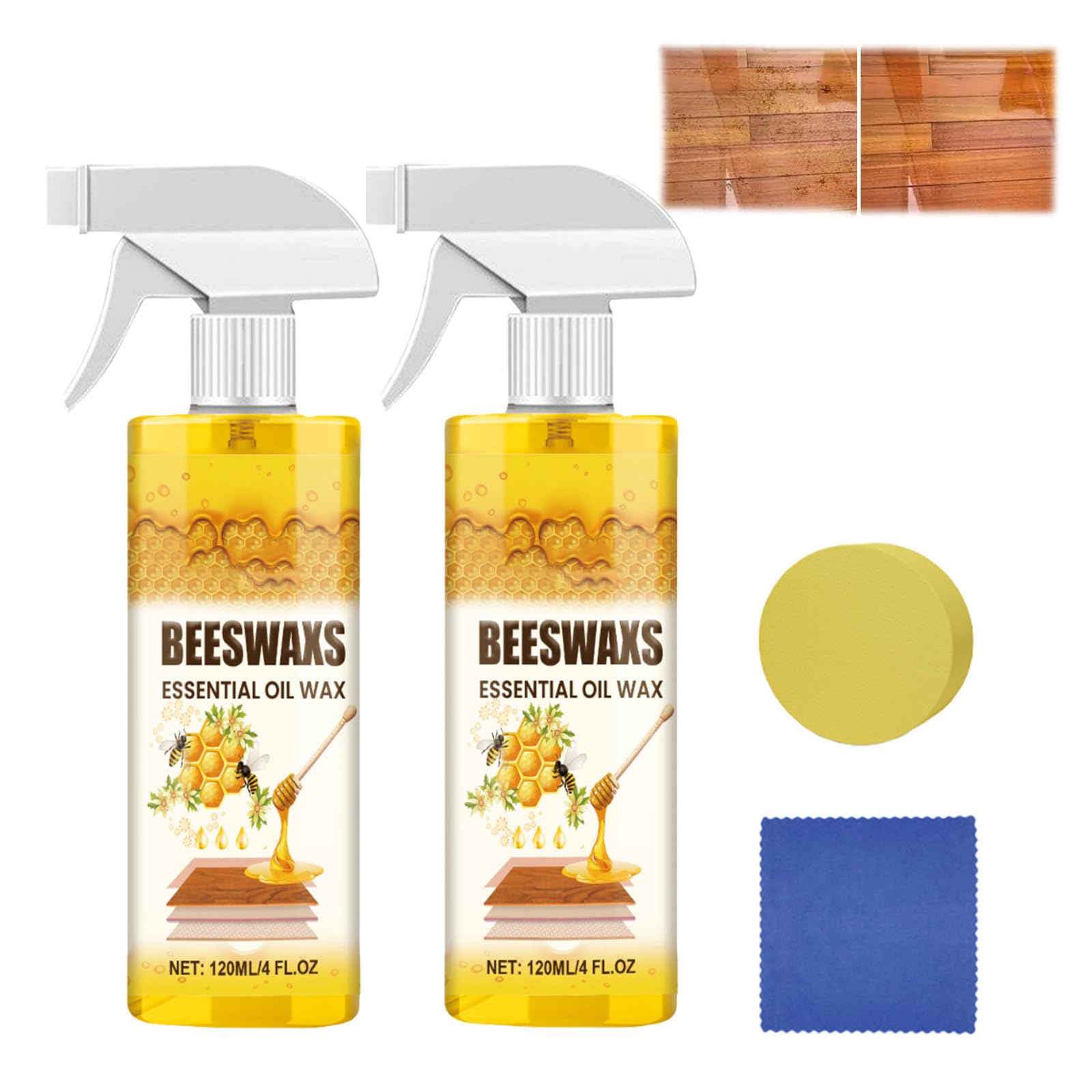Beeswax Wood Polish Spray,Beeswax Essential Oil Wax,Scratcherase Beeswaxs Wood Floor Spray,Bees Wax Furniture Polish And Cleaner,For Floors And Furniture (2PC)