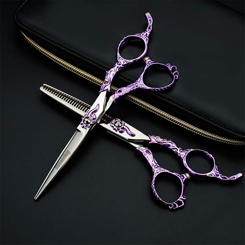 Coupe de Cheveux Ciseaux Kits, Barbiers Inoxydable Ciseaux de Coupe de Cheveux en Acier pour Hommes Femmes Enfants Animaux de Compagnie Salon Barber (Violet)