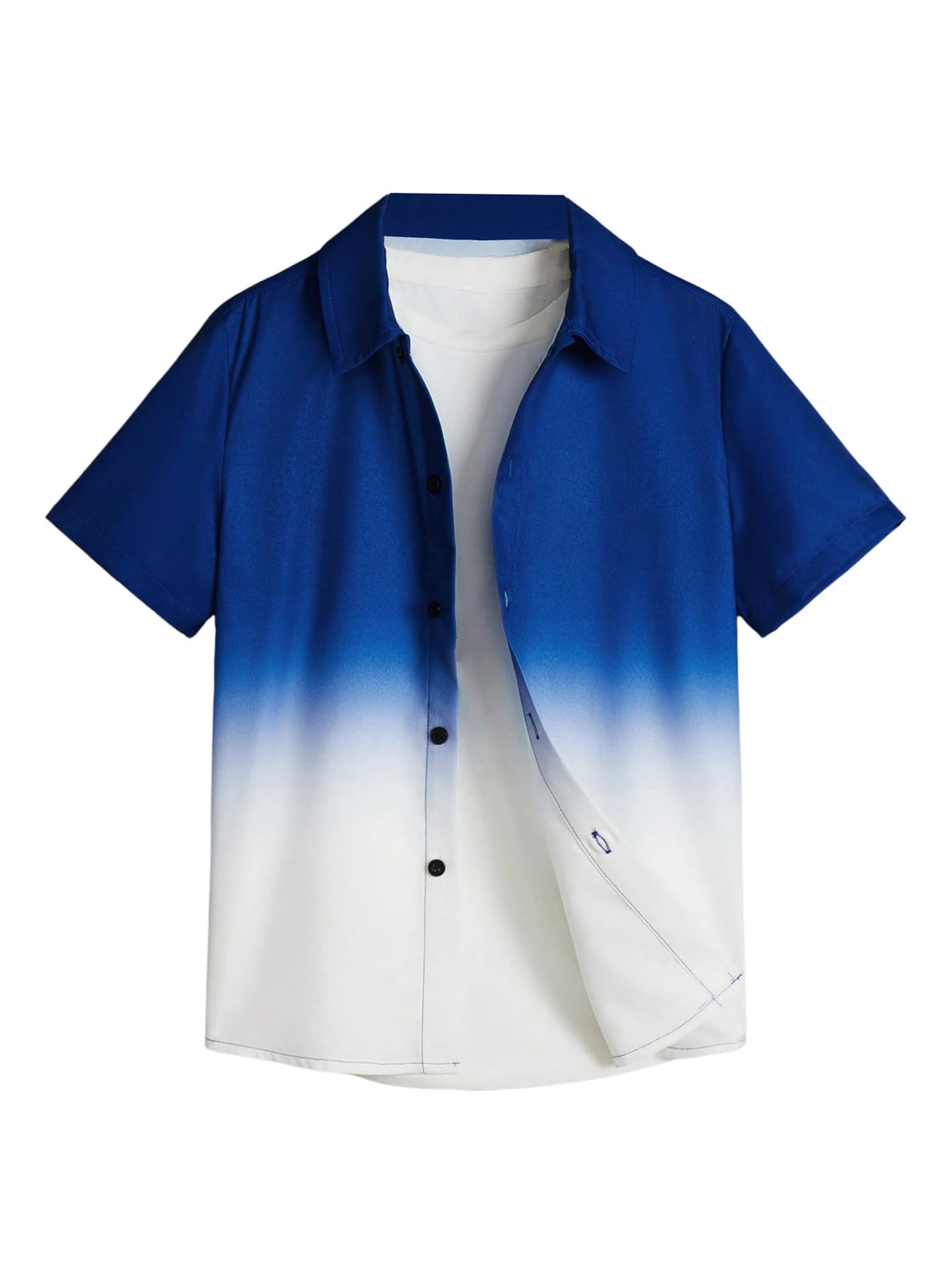 OYOANGLE Boy's Ombre Short Sleeve Button Down Shirts Collared Neck Beach Vacation Shirt Tops