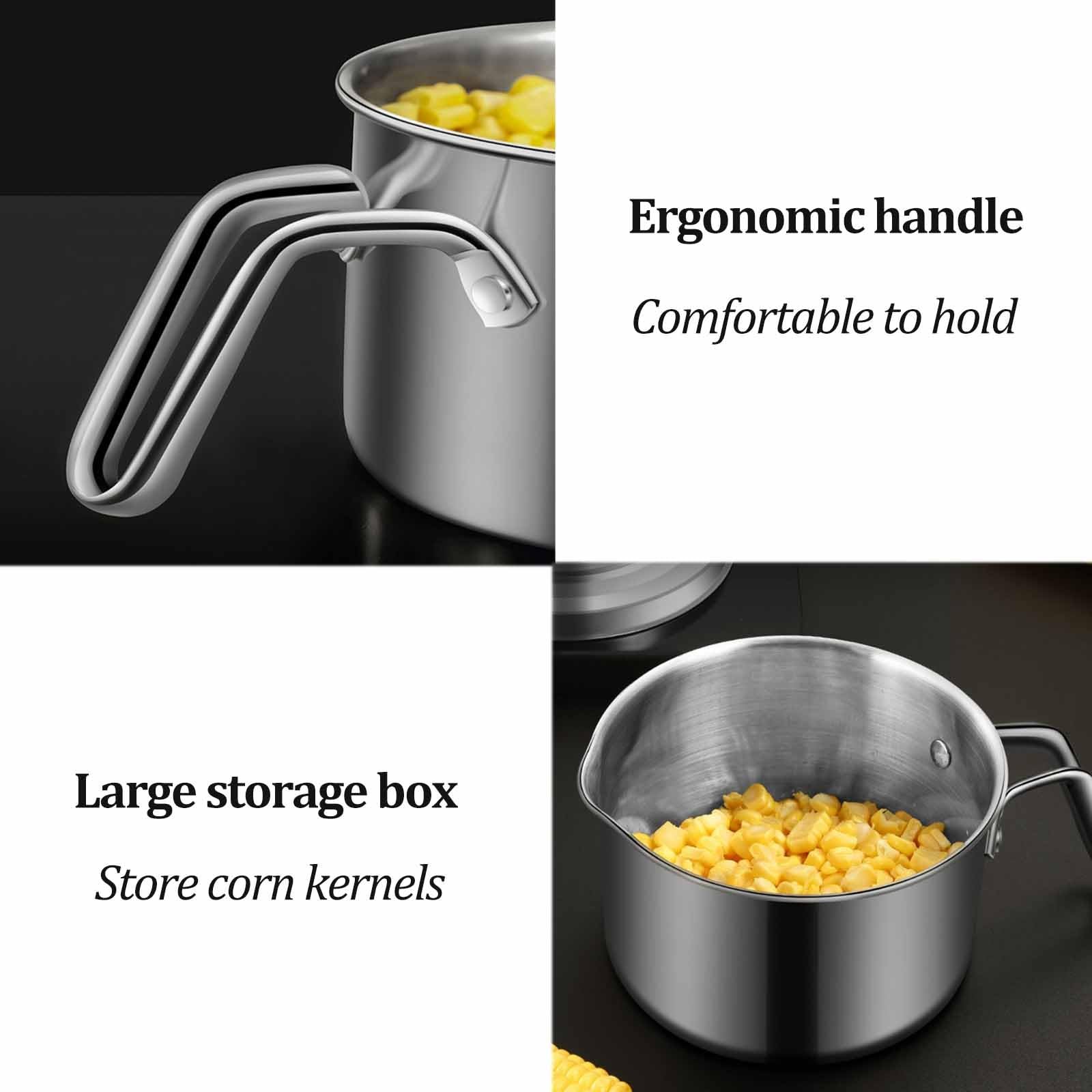Sgranatrice per mais in acciaio inox, ideale per mais fresco/crudo | Manico lungo, lama affilata e seghettata, sgranatura rapida, leggera e portatile (13*13*13 cm)