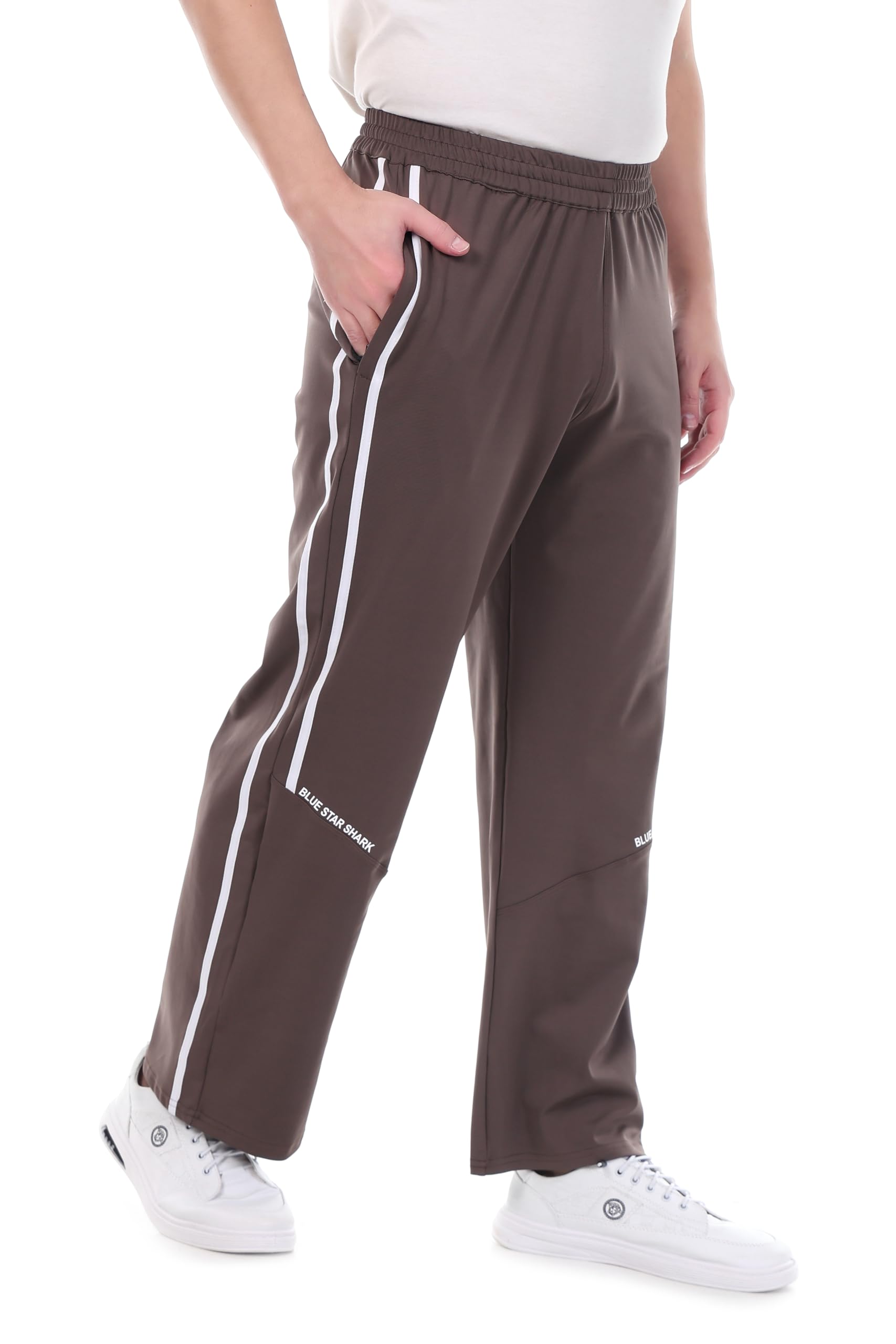 blue star shark Black Baggy Fit Track Pants for Men | Loose Fit Running & Gym Track Pant | Breathable Activewear with Side Stripe | Casual Sportswear-picture-13