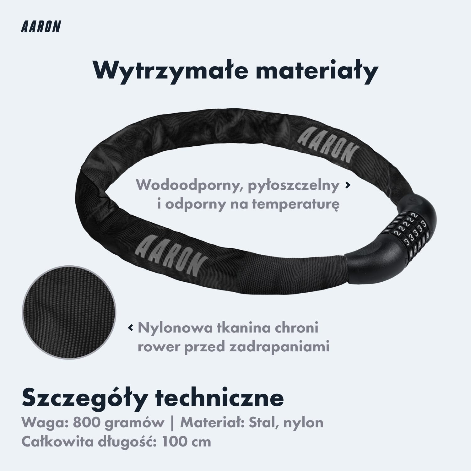 AARON 5-cyfrowy kod numeryczny stalowy zamek łańcuchowy - rowery elektryczne, rowery górskie i wyścigowe w kolorze czarnym