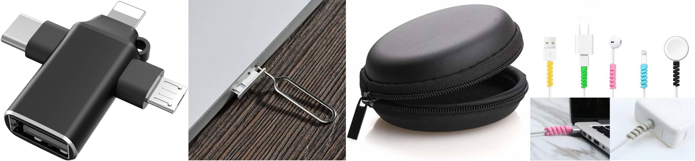 Genuine Multi-Function Card Reader with USB, Lightning, Type-C Connectors, Black with Earphone Case Bag, Sim Try Pin, Charger Cable Protector Cable-image-41
