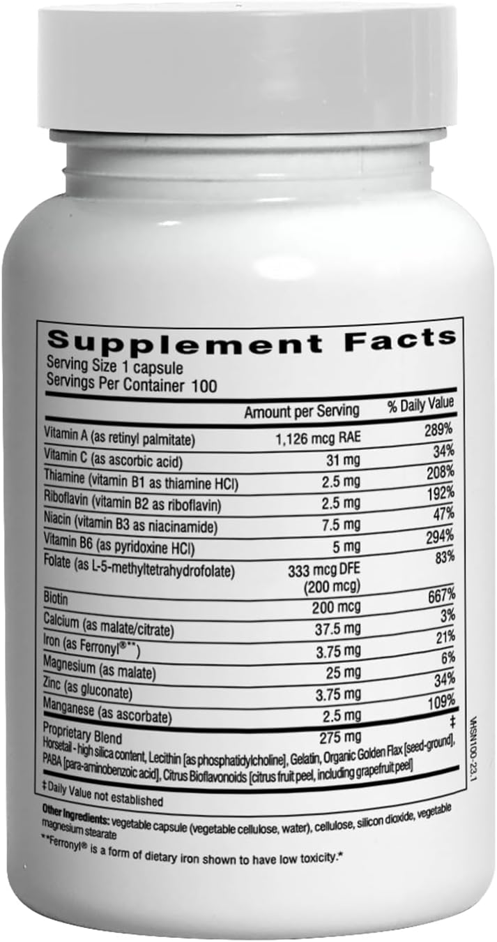 Dr. Wilson's Hair, Skin & Nails Plus Formula 100 Capsules Nutrient Support for Hair, Skin and Nails