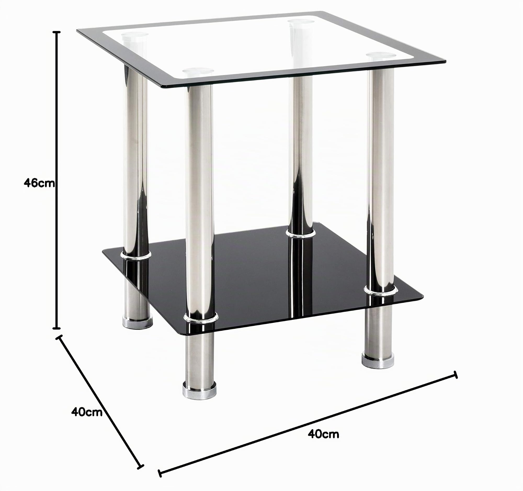 HAKU Table d'appoint Acier INOX, Noir, INOX, Verre trempé - Dim.: L 40 cm x H 46 cm x P 40 cm, Style: Modern